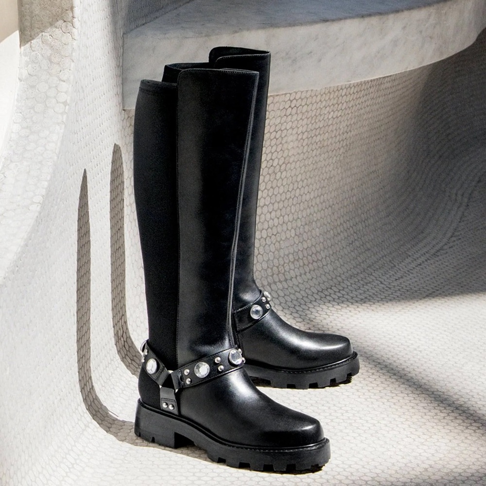 Karl Lagerfeld Black Silver Studded Combat Boots